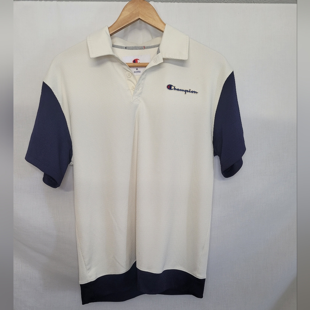 Champion Men's White and Navy Polo Shirt
